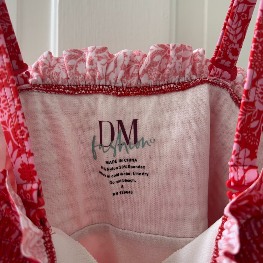 NWT DM Fashion Smocked One Piece Women's Swimsuit - Marigold Cherry Red - SMALL - Picture 7 of 10